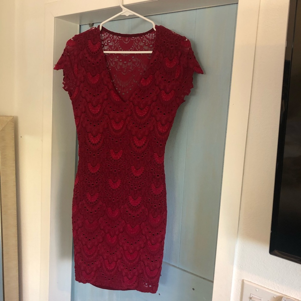 Cranberry lace cocktail dress